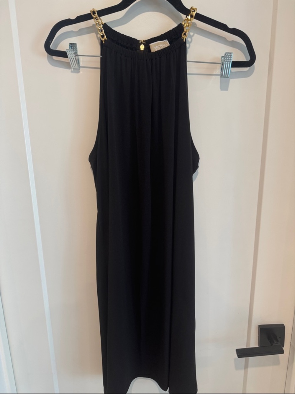 Michael Kors Black Halter Dress with Gold Chain Straps